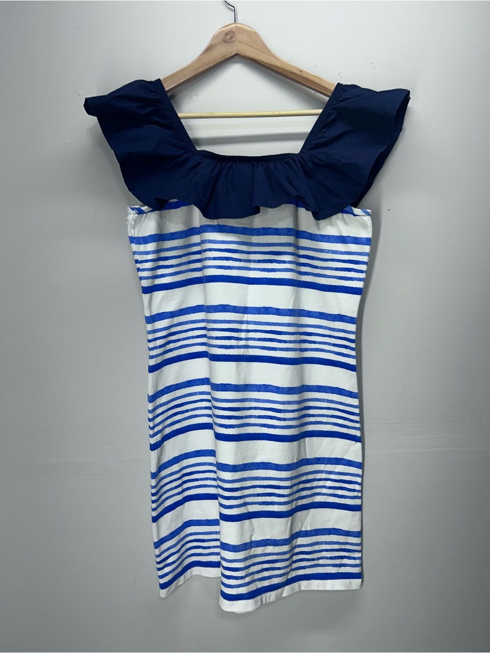 Vineyard Vines Navy Ruffle Off Shoulder Stripe Dress XS